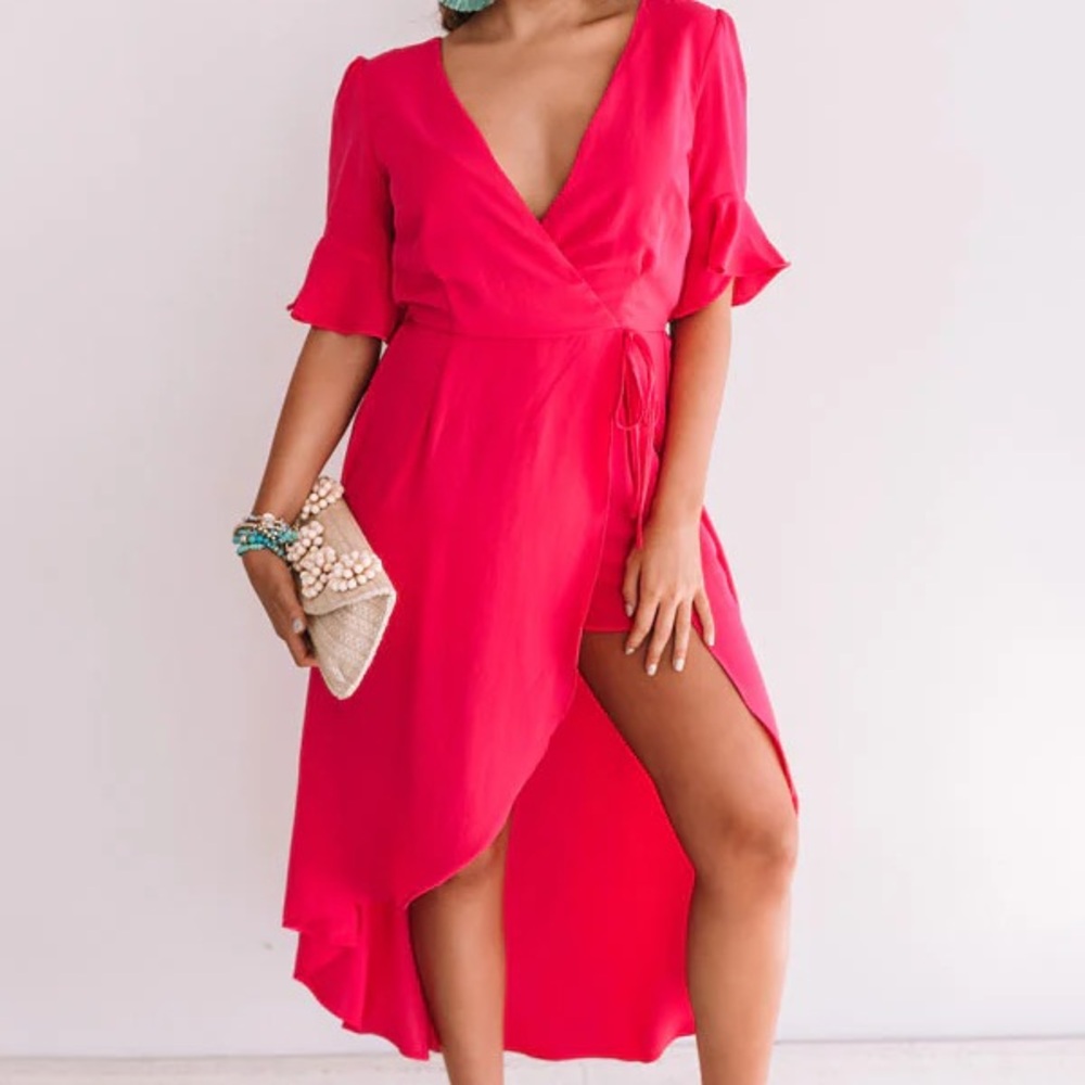 DO+BE Hot Pink Wrap High-Low Dress